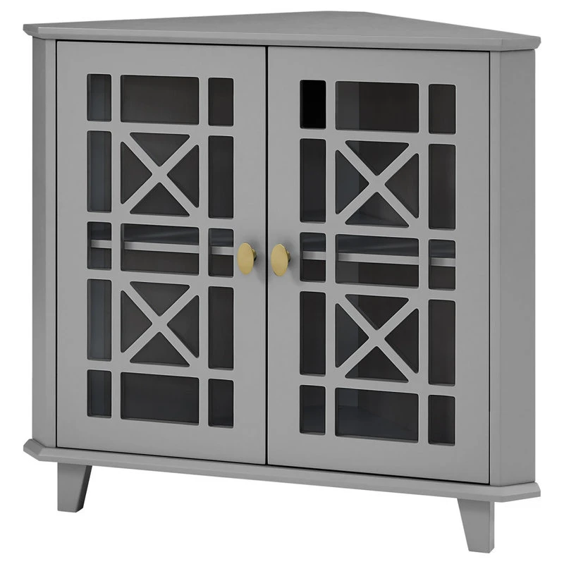 Walker Edison Gwen Fretwork Corner Accent Cabinet - Grey 3 Walker Edison Gwen Fretwork Corner Accent Cabinet - Grey - Image 3