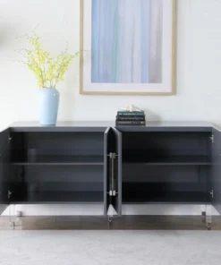 Meridian Furniture Anastasia Lacquer Sideboard/Buffet With Acrylic Legs And Gold Tips, Gray -Palace-shop 02e174d002740ddb 6494 w800 h800 b0 p0