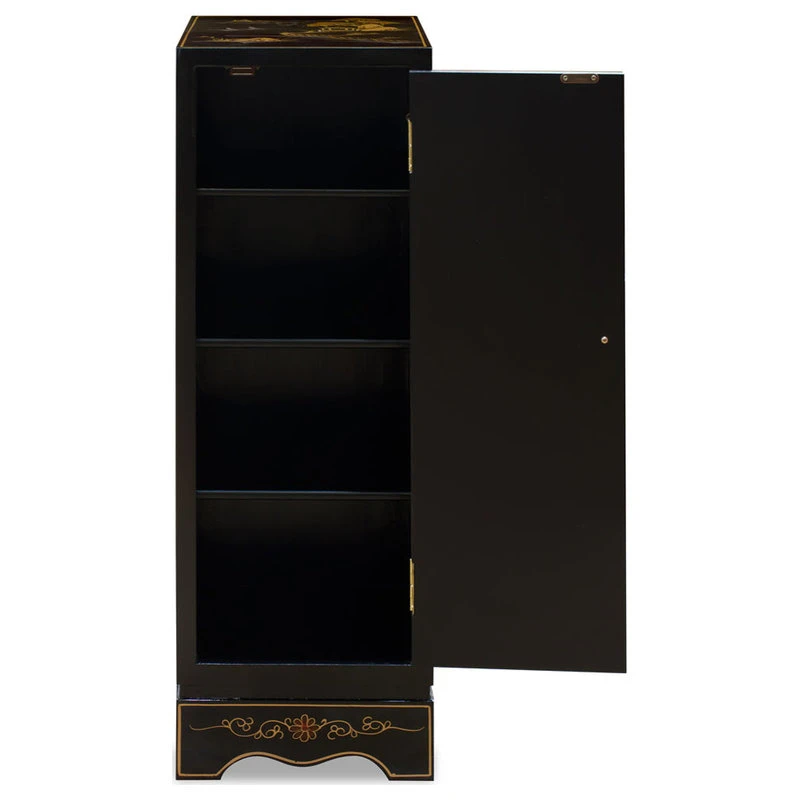 China Furniture And Arts Black Lacquer Chinoiserie Chinese Pedestal Cabinet 2 China Furniture And Arts Black Lacquer Chinoiserie Chinese Pedestal Cabinet - Image 2