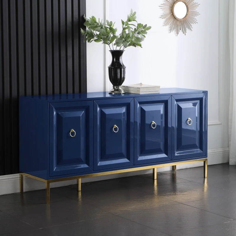 Best Master Furniture Sujay 66" Lacquer With Gold Accents Sideboard, Blue 2 Best Master Furniture Sujay 66" Lacquer With Gold Accents Sideboard, Blue - Image 2