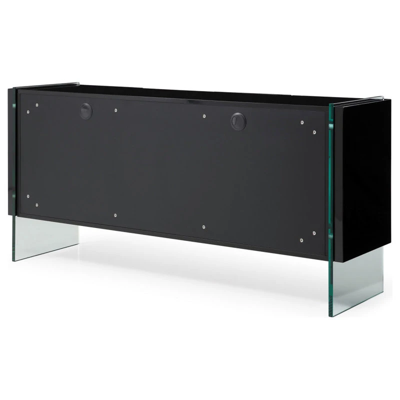 Zuri Furniture Modern Art Buffet Black Lacquer Cabinets Tempered Glass Base 5 Zuri Furniture Modern Art Buffet Black Lacquer Cabinets Tempered Glass Base - Image 5
