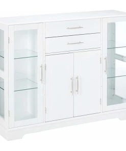 Pilaster Designs Elias Kitchen Storage Sideboard Buffet Cabinet With Glass Doors, Drawers
