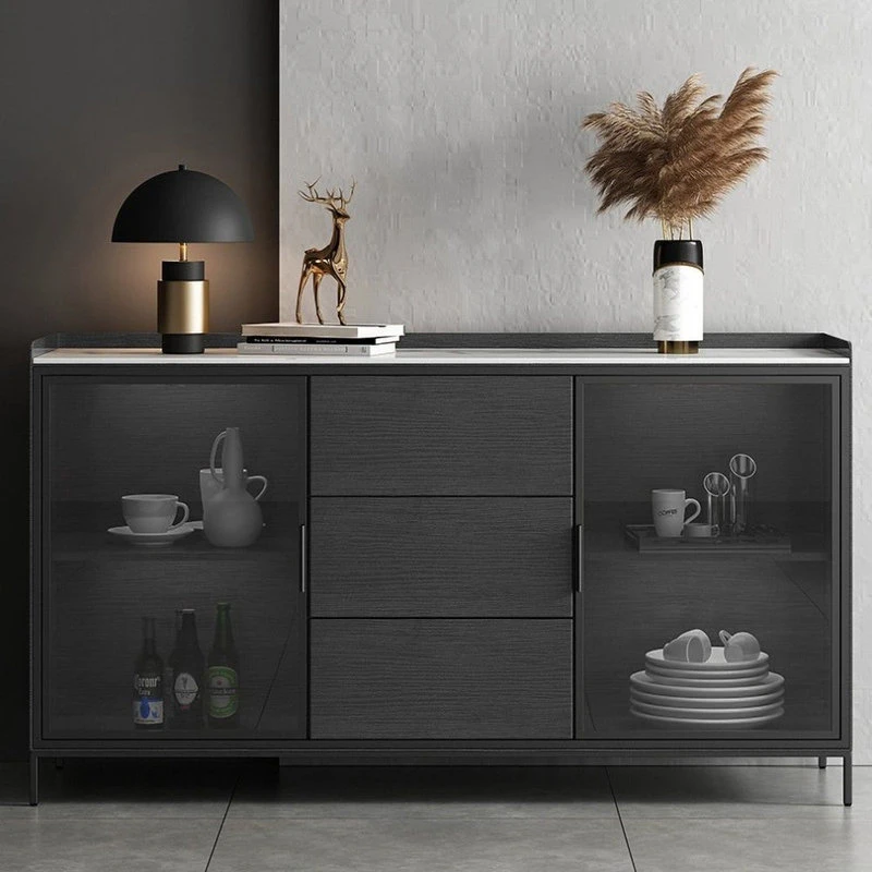 HOMARY 47" Black Sideboard Buffet Doors&Drawers Stone Top Modern Sideboard Cabinet 3 HOMARY 47" Black Sideboard Buffet Doors&Drawers Stone Top Modern Sideboard Cabinet - Image 3