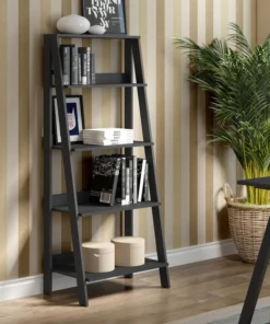 Walker Edison 55" Wood Ladder Bookshelf, Black -Palace-shop 0e4118c308ee3d2d 9497 w800 h800 b0 p0