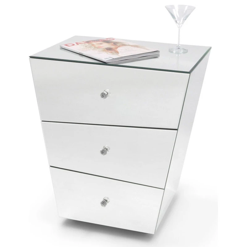 Zuri Furniture Modern Vailan Side Table Clear Mirrored Glass Finish 3 Drawers Clear Pulls 4 Zuri Furniture Modern Vailan Side Table Clear Mirrored Glass Finish 3 Drawers Clear Pulls - Image 4