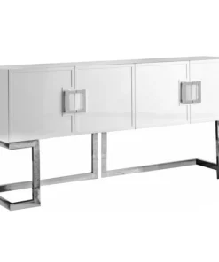 Meridian Furniture Beth Sideboard/Buffet, White, Chrome Base/Handles