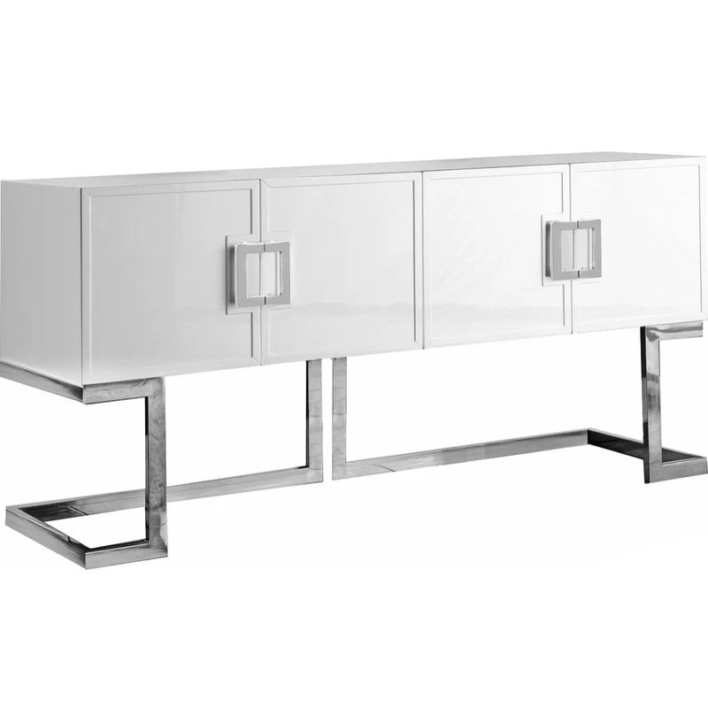 Meridian Furniture Beth Sideboard/Buffet, White, Chrome Base/Handles 1 Meridian Furniture Beth Sideboard/Buffet, White, Chrome Base/Handles
