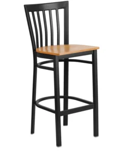 Flash Furniture HERCULES Black School House Back Metal Restaurant Barstool, Natural Wood Seat