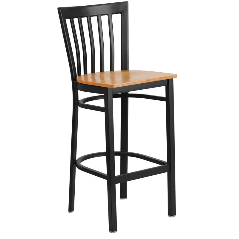 Flash Furniture HERCULES Black School House Back Metal Restaurant Barstool, Natural Wood Seat 1 Flash Furniture HERCULES Black School House Back Metal Restaurant Barstool, Natural Wood Seat