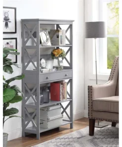 Convenience Concepts Oxford Five-Tier Bookcase With Drawer In Gray Wood Finish