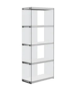 Monarch Specialties Etagere 5 Tier 60"H Office Bedroom Tempered Glass Laminate Glossy White Clear