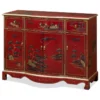 China Furniture And Arts Red Lacquer Chinoiserie Scenery Motif Oriental Hall Cabinet
