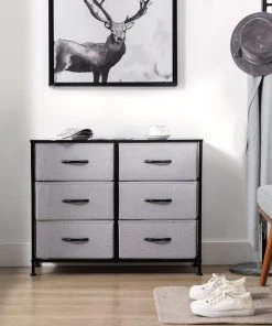Duhome Elegant Lifestyle 6 Fabric Drawers Steel Frame Double Dresser, Grey -Palace-shop 2081e0b500658730 8572 w800 h800 b0 p0