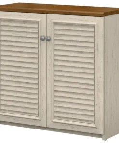 Bush Business Furniture Fairview Small Storage Cabinet With Doors In Antique White - Engineered Wood