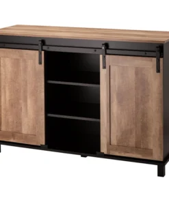 Glitzhome 47.20" Modern Industrial Black Large Sideboard With Natural Top