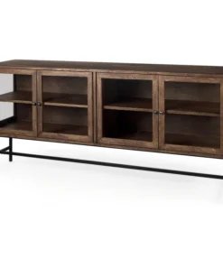 Mercana Arelius Black Metal Base 4 Door Glass Cabinet Sideboard 69293