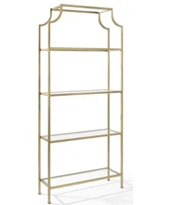Crosley Aimee 4 Shelf Glass Etagere Bookcase In Antique Gold