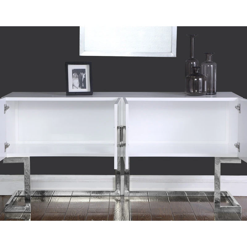 Meridian Furniture Beth Sideboard/Buffet, White, Chrome Base/Handles 4 Meridian Furniture Beth Sideboard/Buffet, White, Chrome Base/Handles - Image 4