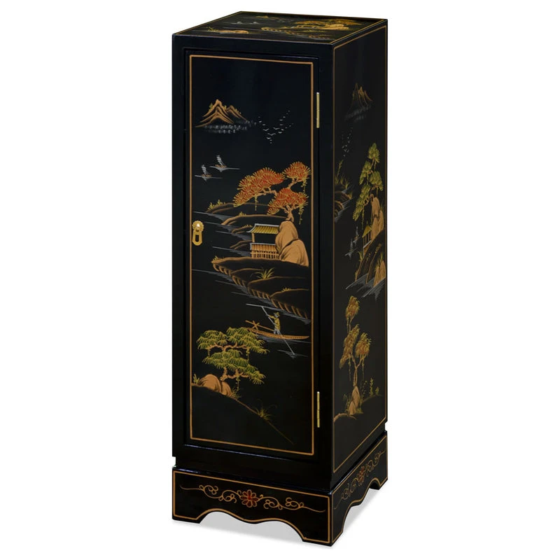 China Furniture And Arts Black Lacquer Chinoiserie Chinese Pedestal Cabinet 1 China Furniture And Arts Black Lacquer Chinoiserie Chinese Pedestal Cabinet