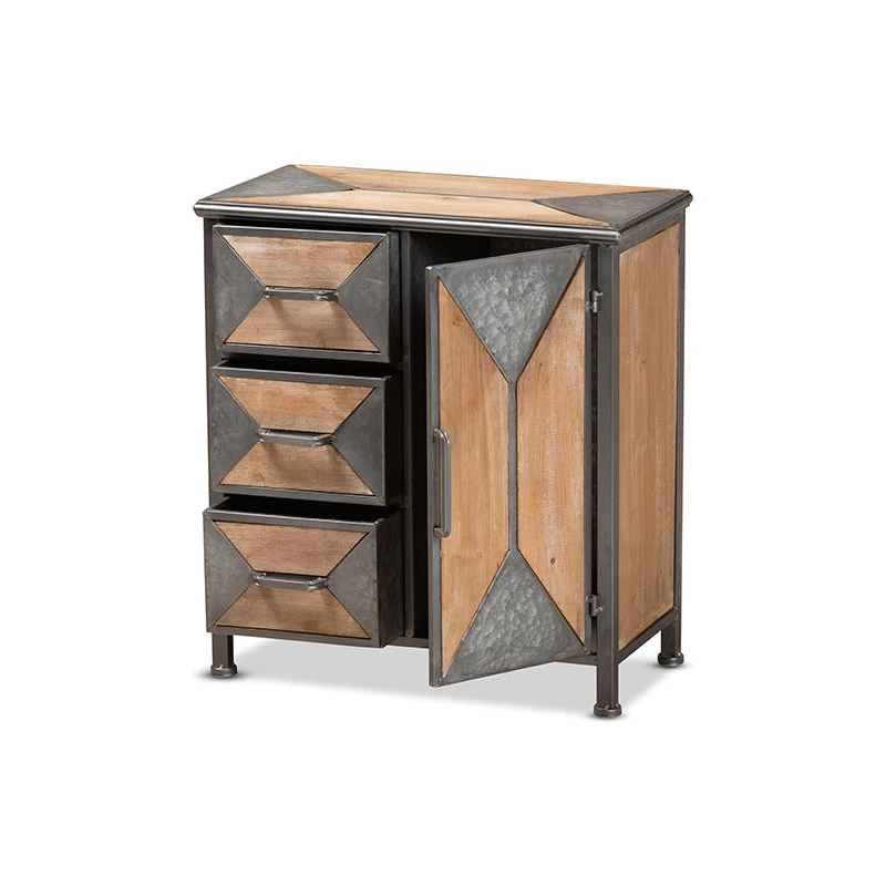 Baxton Studio Rossamon Modern Farmhouse Metal And Wood 3-Drawer Accent Cabinet 3 Baxton Studio Rossamon Modern Farmhouse Metal And Wood 3-Drawer Accent Cabinet - Image 3