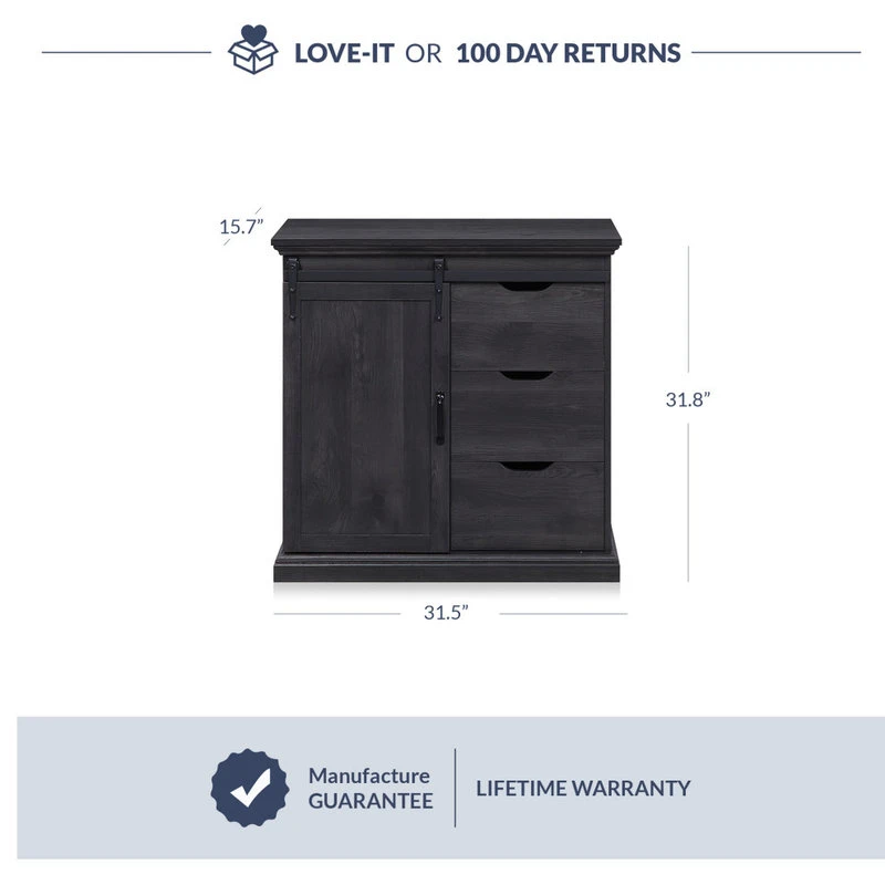 Belleze Buffet Table With Sliding Barn Door, Three Drawers & Two Shelves, Rustic Gray 6 Belleze Buffet Table With Sliding Barn Door, Three Drawers & Two Shelves, Rustic Gray - Image 6