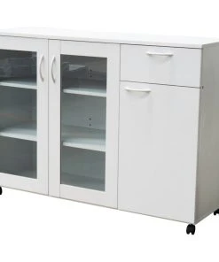 Pilaster Designs Gremlin Wheeled Kitchen Storage Sideboard Buffet Cabinet With Adjustable Shelves