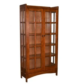 Crafters And Weavers Mission Quarter Sawn White Oak Tall China Cabinet, Golden Brown