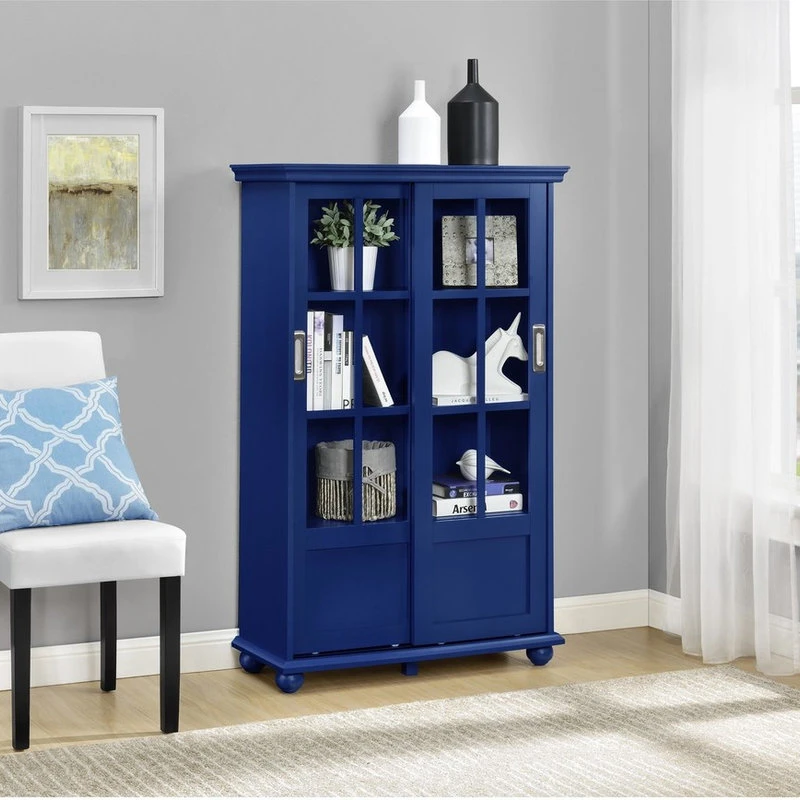 A Design Studio Ashton Oaks Bookcase With Sliding Glass Doors, Blue 2 A Design Studio Ashton Oaks Bookcase With Sliding Glass Doors, Blue - Image 2