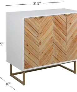 Decorn Modern Storage Cabinet, Doors With Herringbone Pattern & Inner Shelf, White/Gold -Palace-shop 2dc1342a0154e9f8 2382 w800 h800 b1 p0