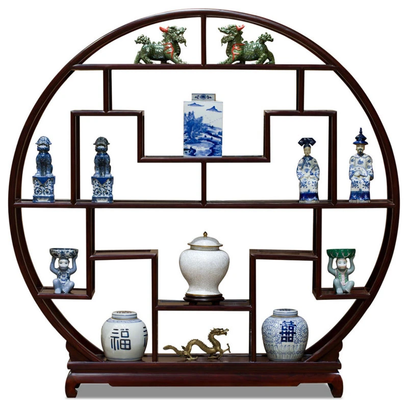 China Furniture And Arts Dark Cherry Grand Elmwood Asian Moon Curio Stand 2 China Furniture And Arts Dark Cherry Grand Elmwood Asian Moon Curio Stand - Image 2