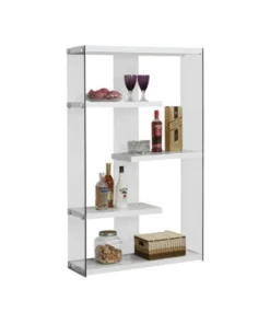 Monarch Bookshelf Etagere 5 Tier 60"H Office Bedroom Tempered Glass Glossy White
