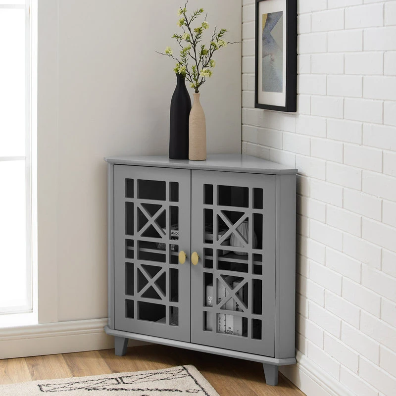 Walker Edison Gwen Fretwork Corner Accent Cabinet - Grey 8 Walker Edison Gwen Fretwork Corner Accent Cabinet - Grey - Image 8