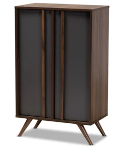 Baxton Studio Naoki Modern Two, Tone Gray Walnut Finished Wood 2, Door Shoe Cabinet