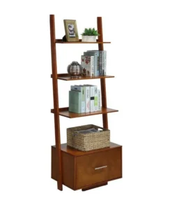 Convenience Concepts American Heritage Ladder Bookcase With File Drawer In Warm Cherry Wood Finish