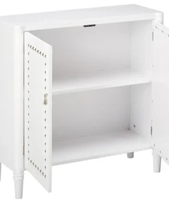 Pilaster Designs Belinda 2 Door Accent Display Cabinet With Storage Shelf, Faux Leather, White -Palace-shop 338104190bc889de 2193 w800 h800 b1 p0