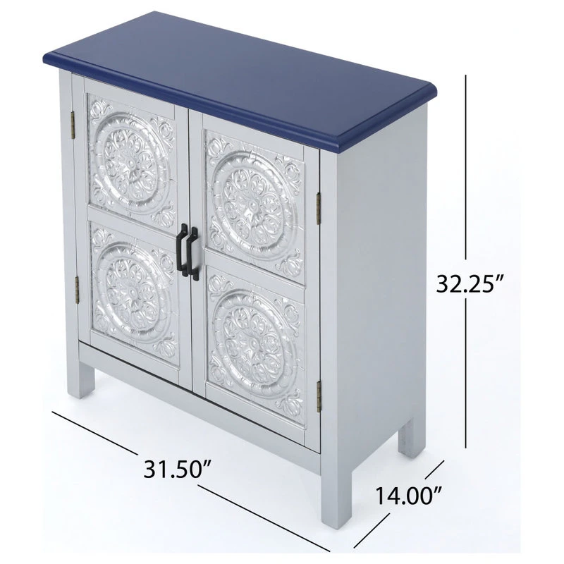 GDFStudio GDF Studio Aliana Shabby Painted Accent Cabinet, Silver/Navy Blue 4 GDFStudio GDF Studio Aliana Shabby Painted Accent Cabinet, Silver/Navy Blue - Image 4
