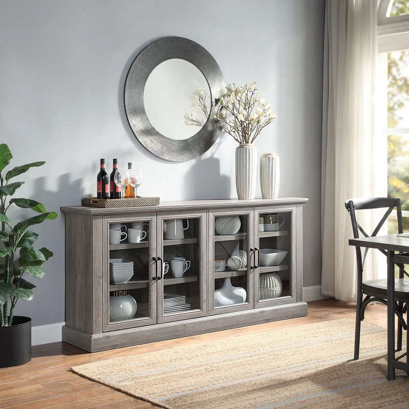 Belleze 70" Rustic Wood Sideboard Stand 4 Doors Buffet Cabinet, Gray Wash 2 Belleze 70" Rustic Wood Sideboard Stand 4 Doors Buffet Cabinet, Gray Wash - Image 2