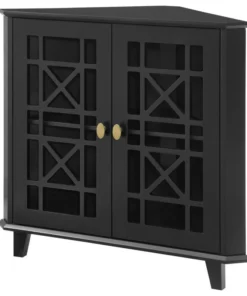 Walker Edison Gwen Fretwork Corner Accent Cabinet - Black