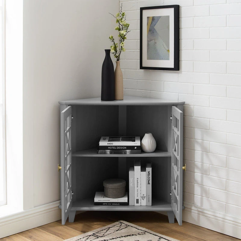 Walker Edison Gwen Fretwork Corner Accent Cabinet - Grey 7 Walker Edison Gwen Fretwork Corner Accent Cabinet - Grey - Image 7