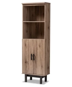 Baxton Studio Arend Two-Tone Oak And Ebony Wood 2-Door Bookcase