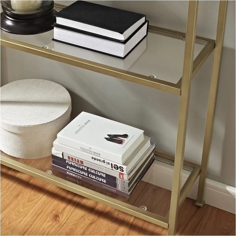 Pemberly Row Glass Bookcase In Antique Gold 3 Pemberly Row Glass Bookcase In Antique Gold - Image 3