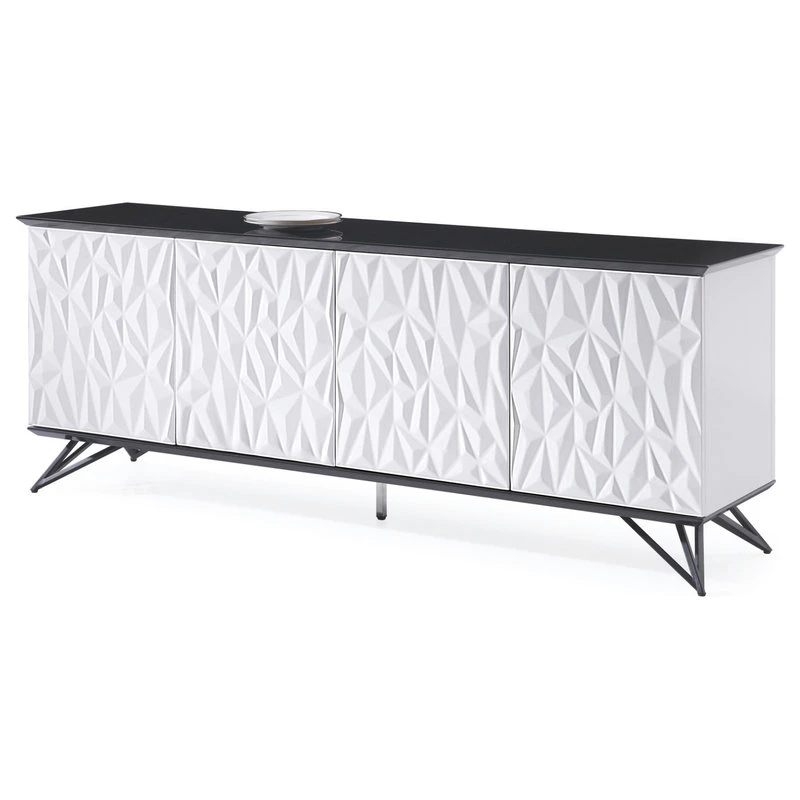 Zuri Furniture 78.6" Modern Vortice Buffet Black And White Lacquer Matte Black Legs 2 Zuri Furniture 78.6" Modern Vortice Buffet Black And White Lacquer Matte Black Legs - Image 2