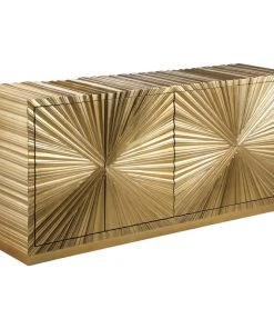 Meridian Furniture Hand Carved Starburst Designed Sideboard / Buffet, Gold Leaf Finish