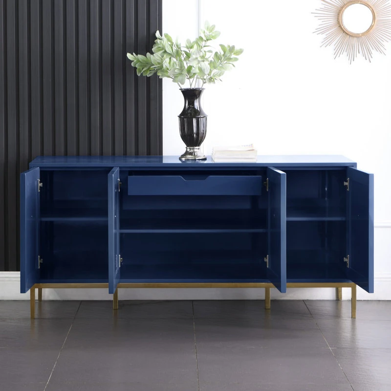 Best Master Furniture Sujay 66" Lacquer With Gold Accents Sideboard, Blue 3 Best Master Furniture Sujay 66" Lacquer With Gold Accents Sideboard, Blue - Image 3