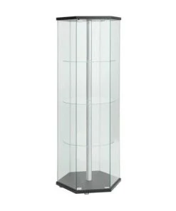 Bowery Hill Contemporary Wood Glass Hexagonal Curio Cabinet In Black And Chrome