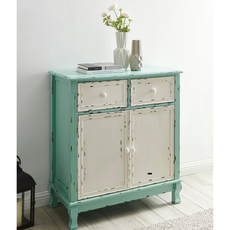 Belleze 34" Two Drawer, Two Door Cabinet, Antique Blue 2 Belleze 34" Two Drawer, Two Door Cabinet, Antique Blue - Image 2