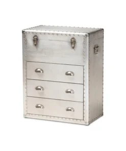 Baxton Studio Serge French Industrial Silver Metal 3-Drawer Accent Storage Chest