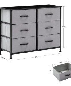 Duhome Elegant Lifestyle 6 Fabric Drawers Steel Frame Double Dresser, Grey -Palace-shop 43c1b7410065873a 8572 w800 h800 b1 p0