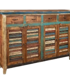 Crafters And Weavers La Boca Rustic Distressed Solid Wood 4-Drawer 4-Door Sideboard