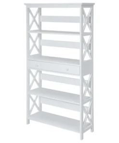 Convenience Concepts Oxford Five-Tier Bookcase With Drawer In White Wood Finish